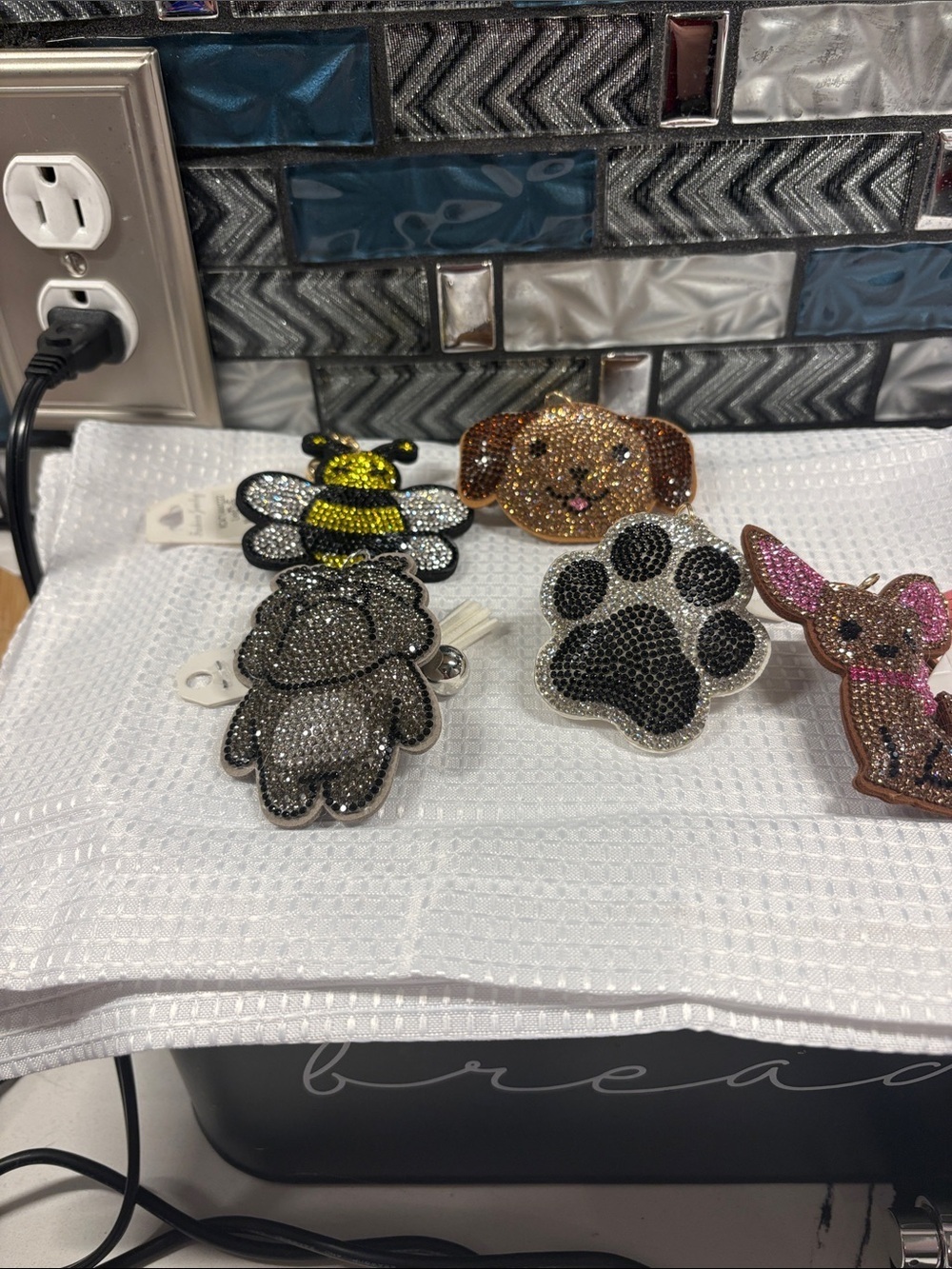 Rhinestone Bulldog Key chains- Sparkling Black and Silver